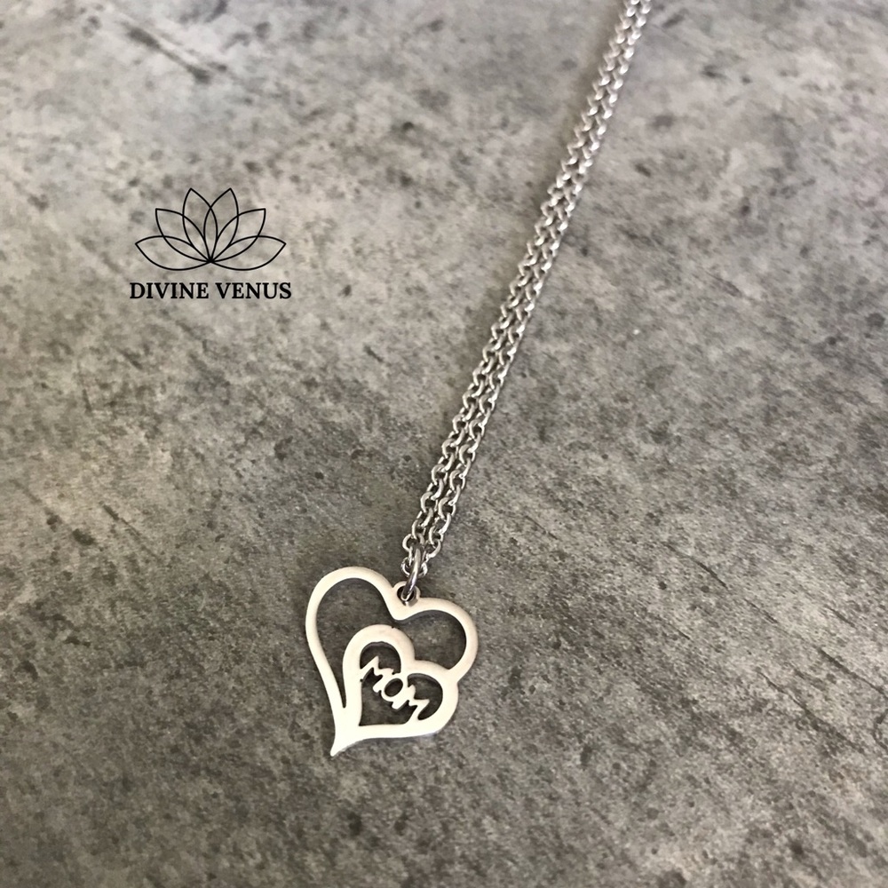 Mom Double Heart Stainless Steel Necklace | Handmade - Picture 9 of 11